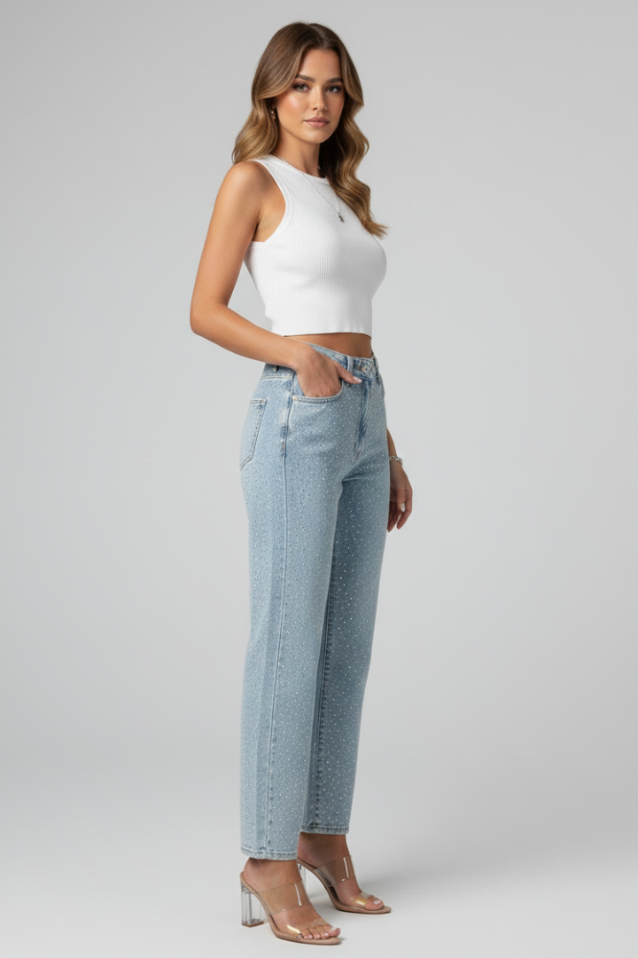 Women’s Jeans with High Waist and Shimmer Surface - Image 3