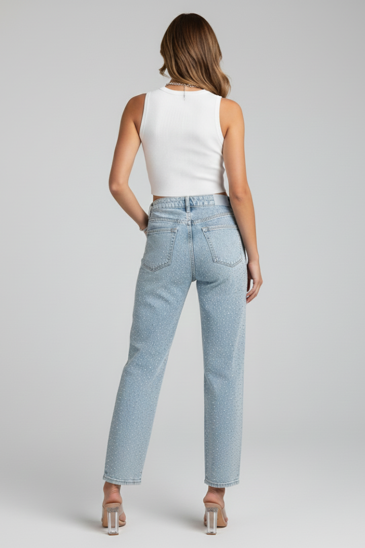 Women’s Jeans with High Waist and Shimmer Surface - Image 5