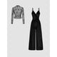 Women's Two-Piece Set — Lace-Sleeve Tee & High-Waisted Pocket Jumpsuit