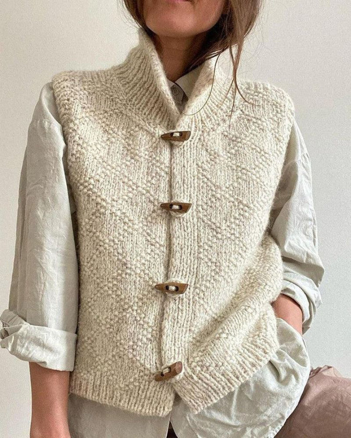 Women's cream sleeveless textured knit cardigan vest