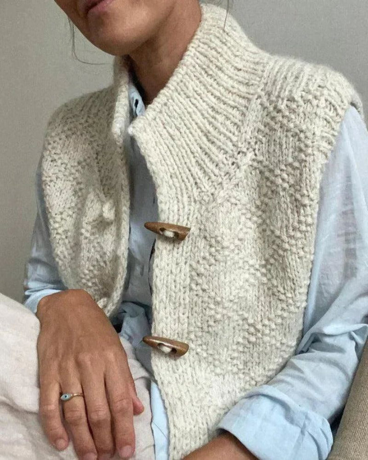 Women's cream sleeveless textured knit cardigan vest