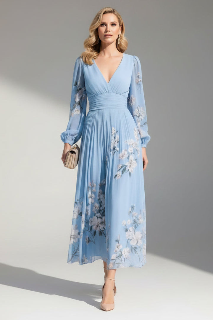 Women's Floral Midi Dress — Defined Waist Flowing Summer Dress