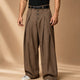 Men's wide-leg pinstripe trousers with pleated front and button fastening