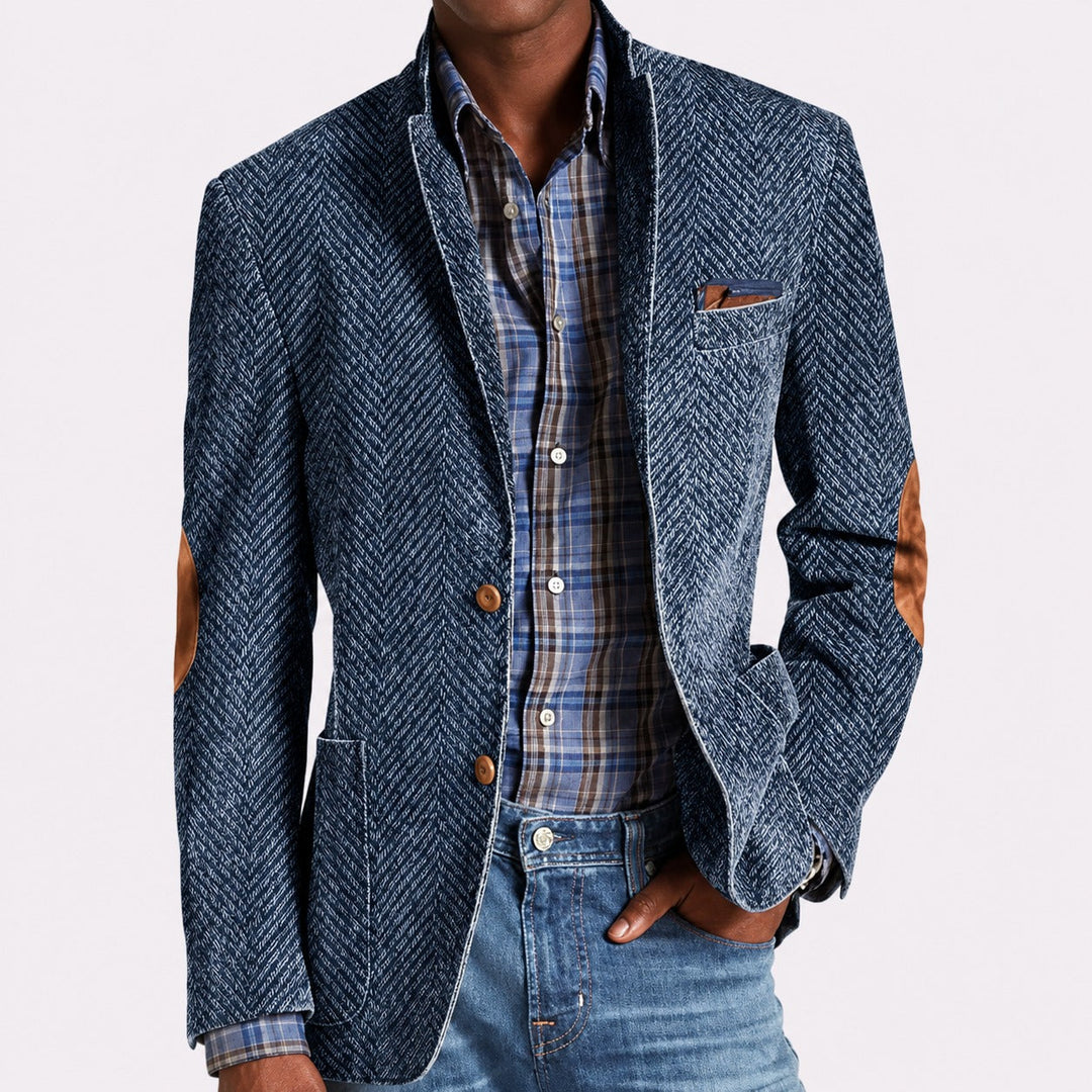 Men's single-breasted blazer with notched lapels, long sleeves and patch pockets