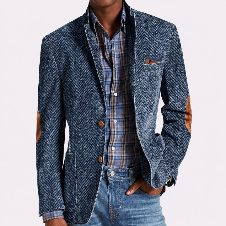 Men's single-breasted blazer with notched lapels, long sleeves and patch pockets