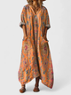 Women's boho floral print maxi dress with V-neckline, three-quarter sleeves and front pockets