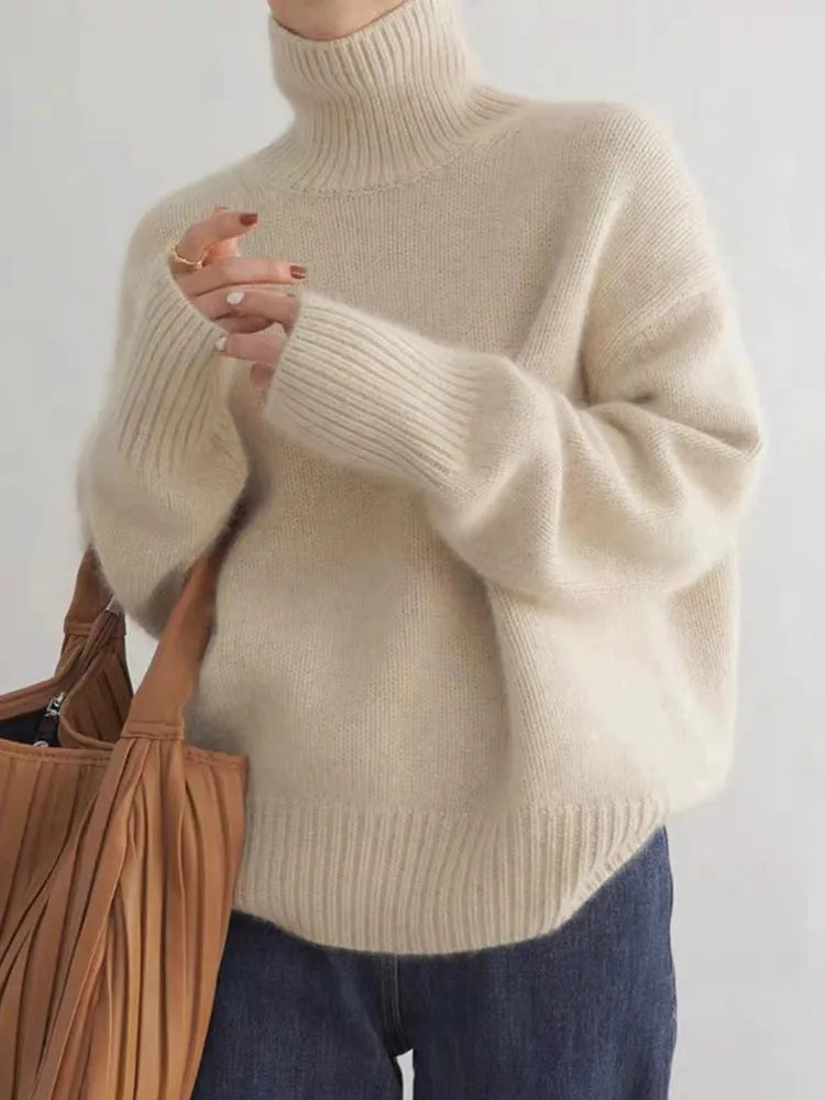 Women's ribbed trim turtleneck sweater