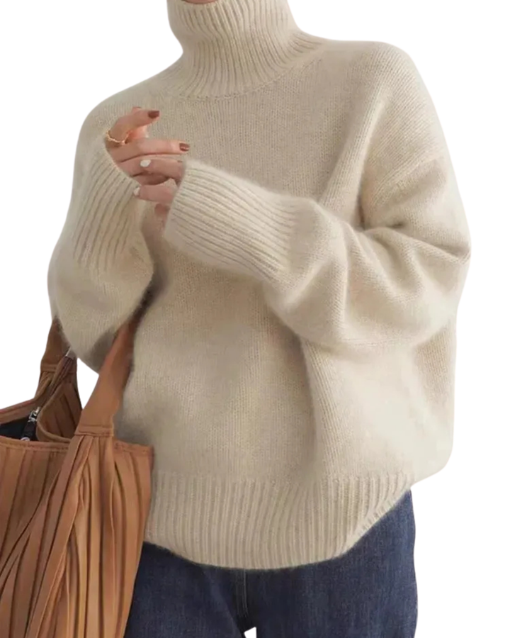 Women's ribbed trim turtleneck sweater