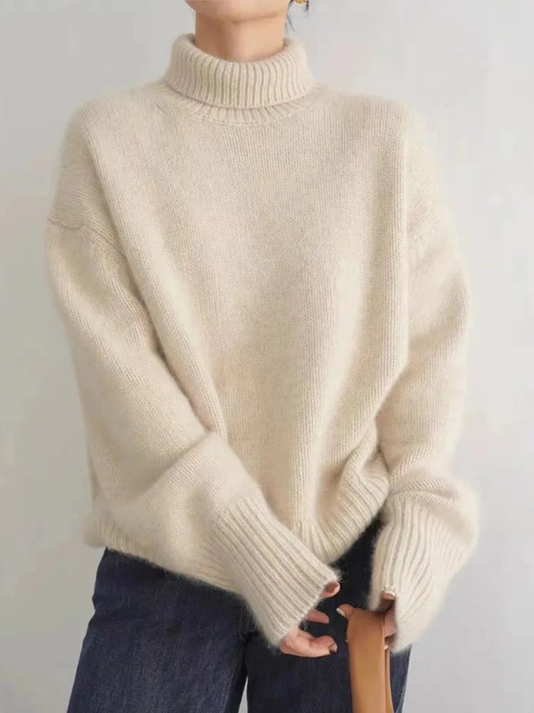 Women's ribbed trim turtleneck sweater
