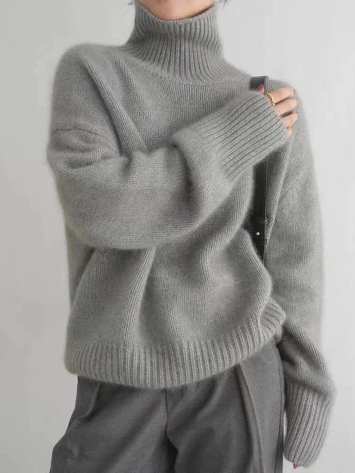 Women's ribbed trim turtleneck sweater