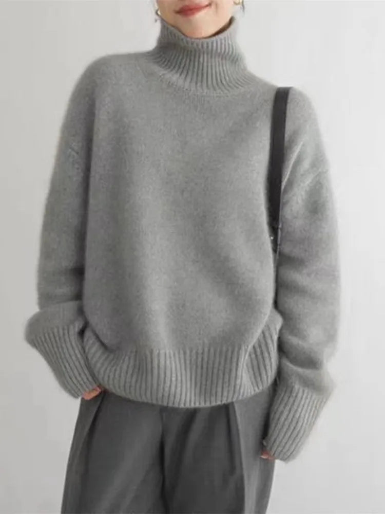 Women's ribbed trim turtleneck sweater