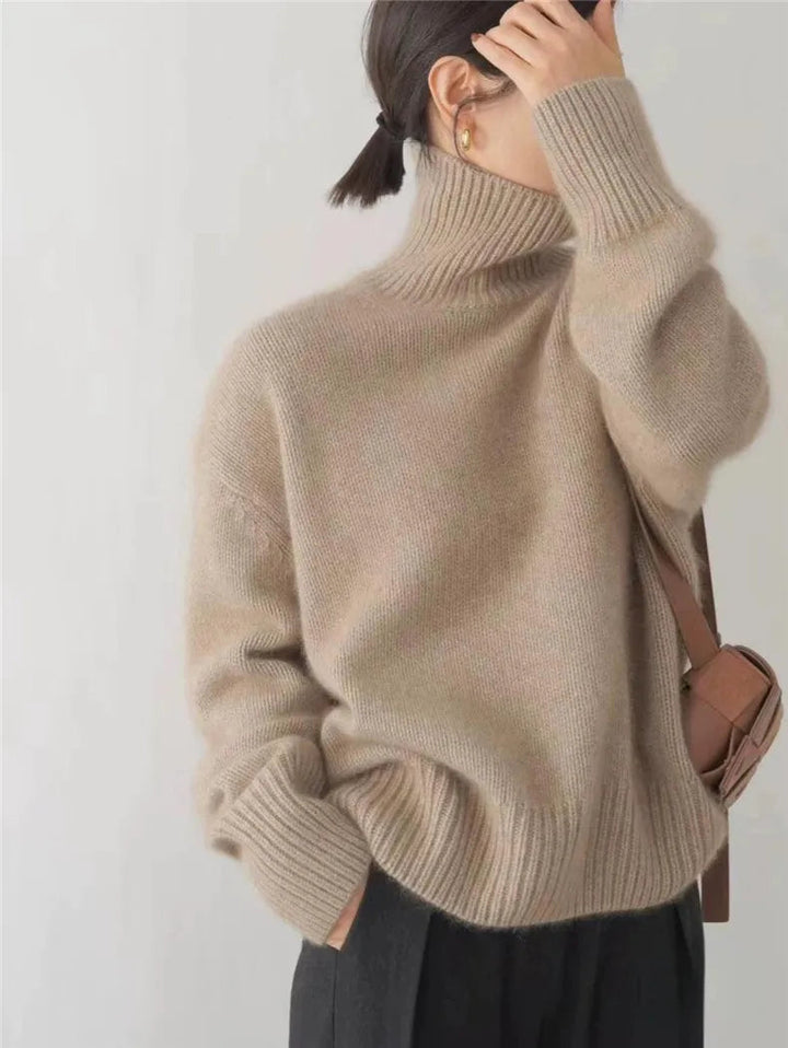 Women's ribbed trim turtleneck sweater