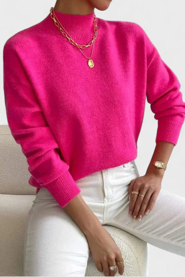 Women's plain high neck jumper with long sleeves and ribbed trims