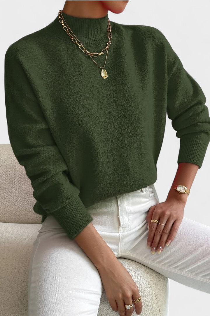 Women's plain high neck jumper with long sleeves and ribbed trims