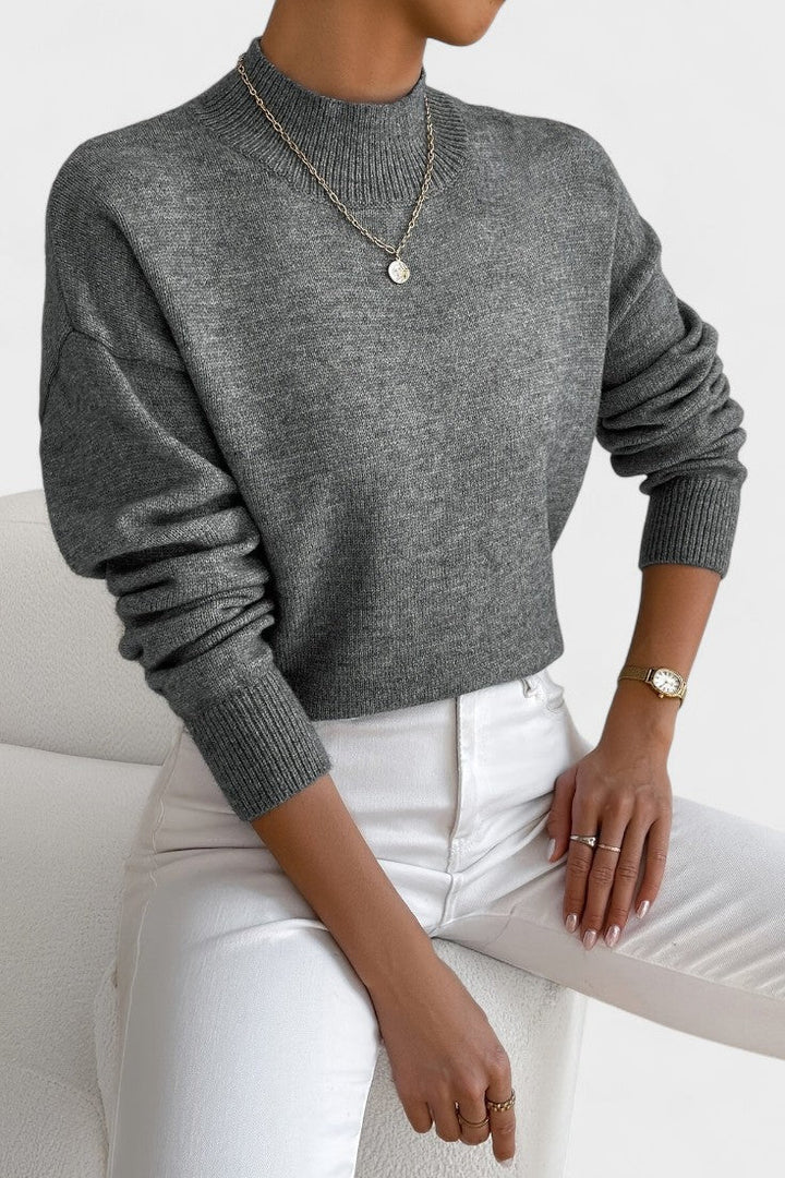 Women's plain high neck jumper with long sleeves and ribbed trims