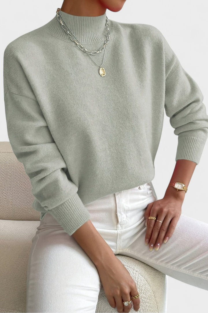 Women's plain high neck jumper with long sleeves and ribbed trims