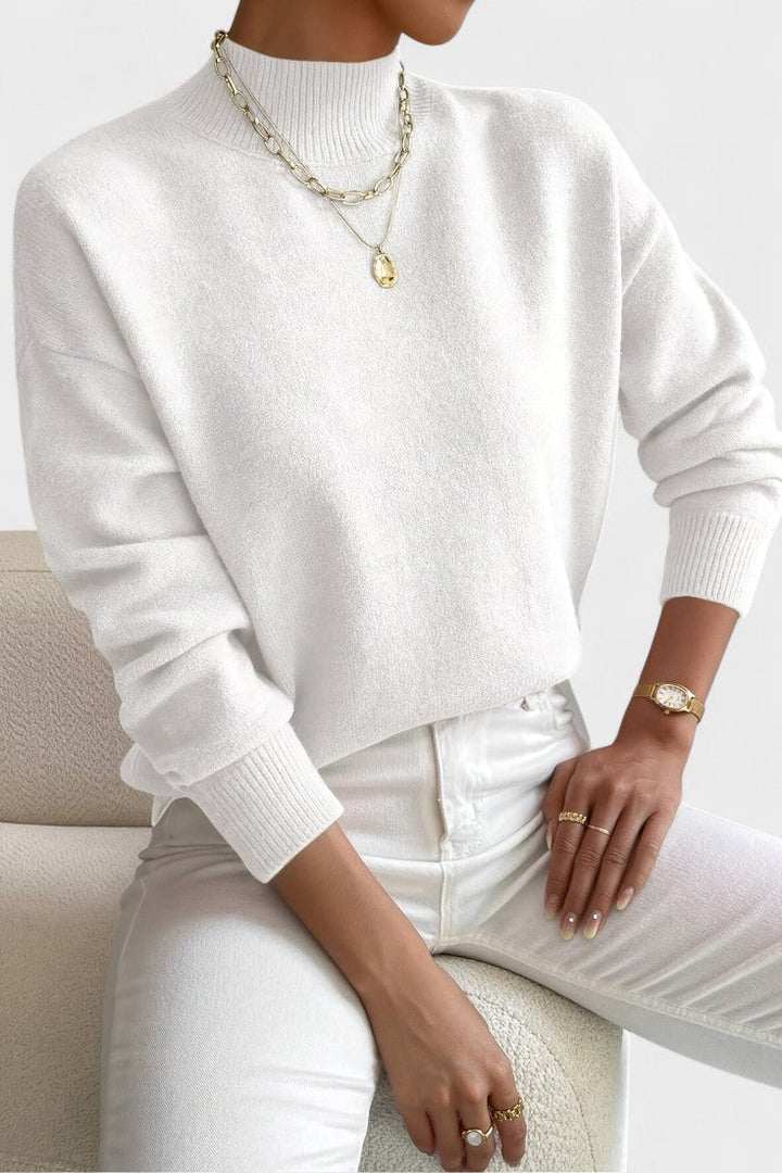 Women's plain high neck jumper with long sleeves and ribbed trims