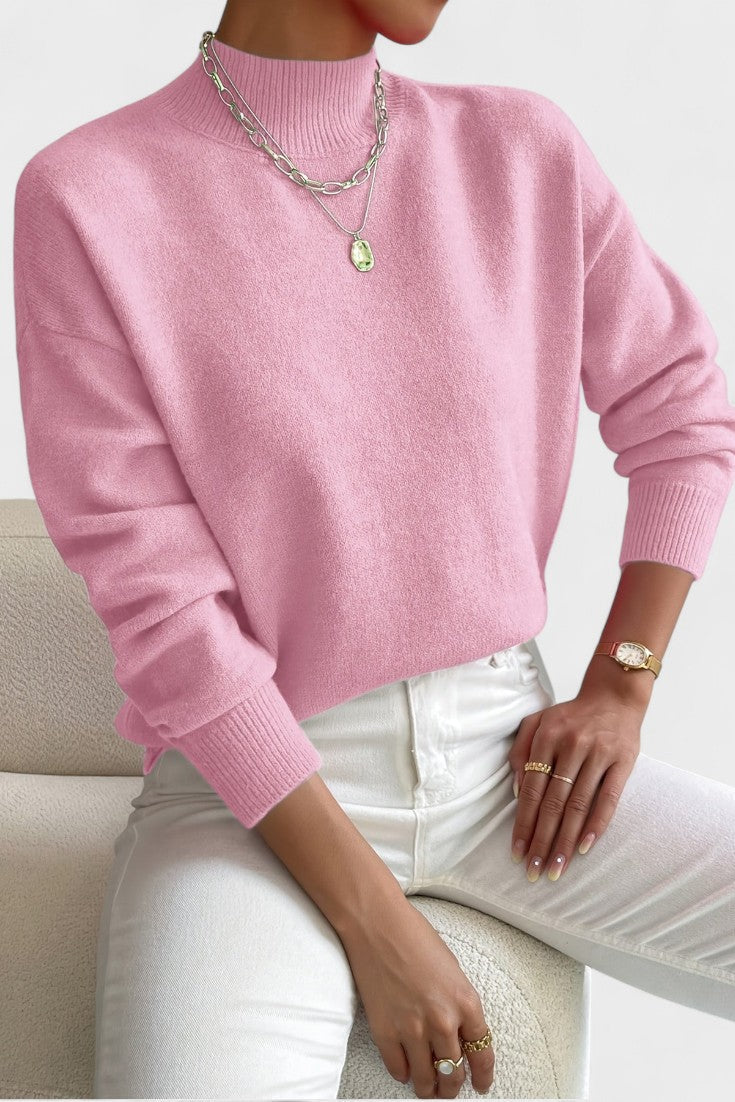 Women's plain high neck jumper with long sleeves and ribbed trims
