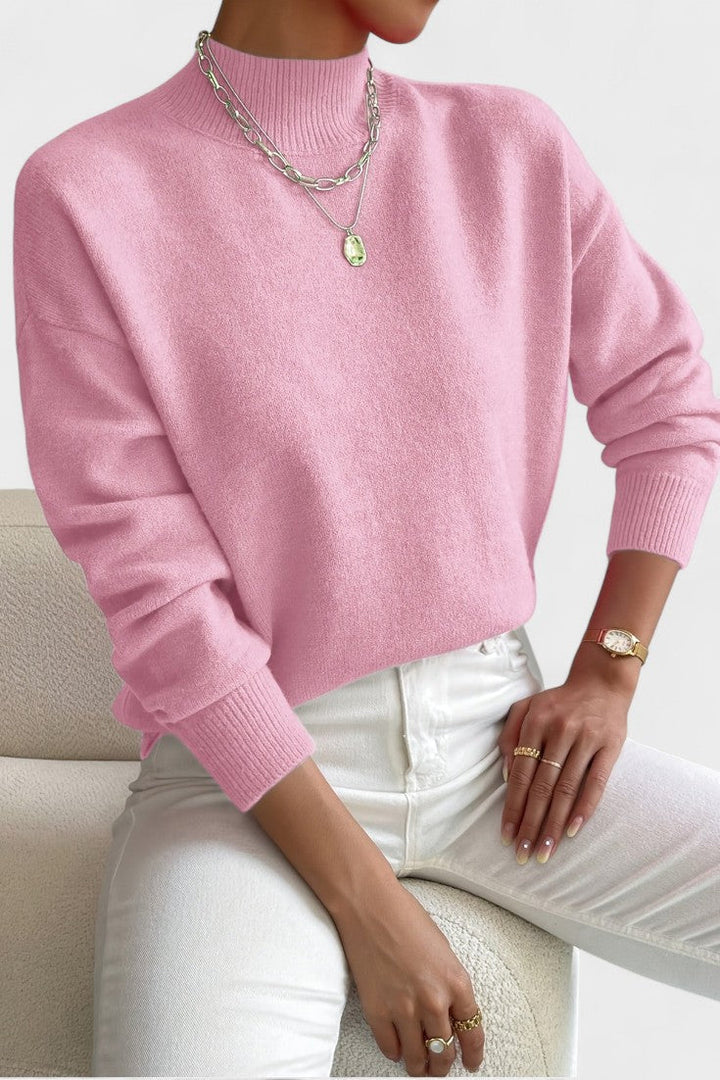 Women's plain high neck jumper with long sleeves and ribbed trims