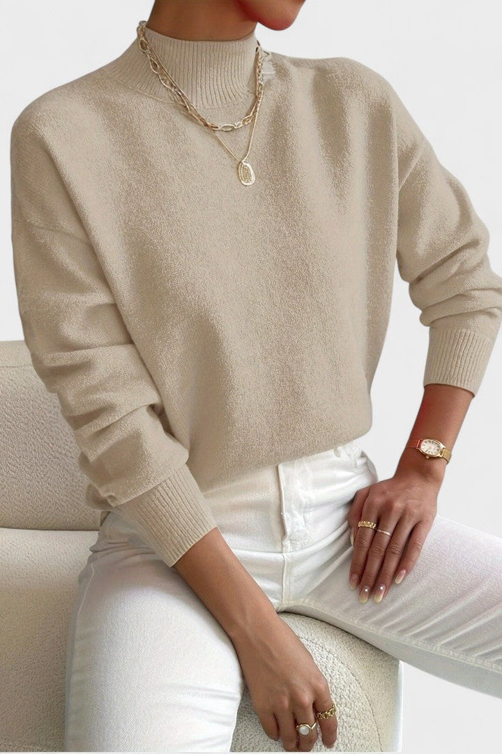 Women's plain high neck jumper with long sleeves and ribbed trims