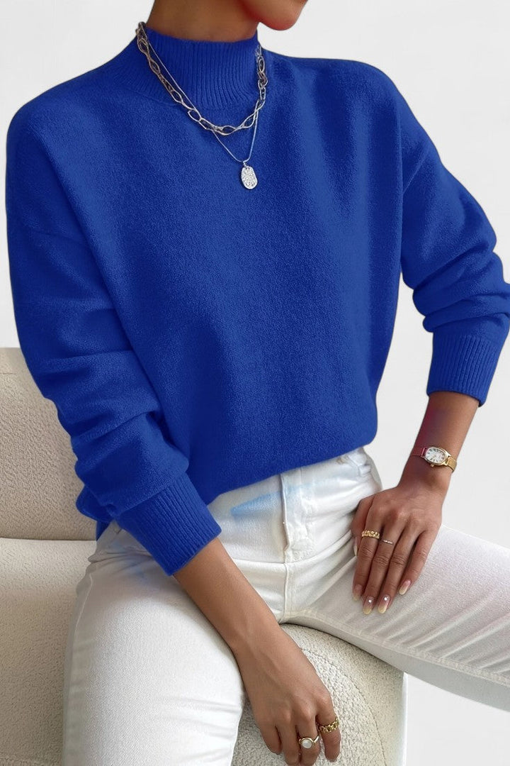 Women's plain high neck jumper with long sleeves and ribbed trims