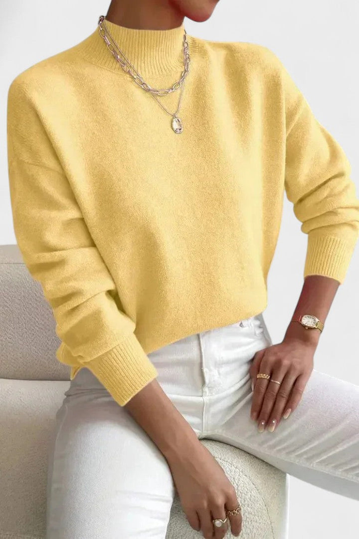 Women's plain high neck jumper with long sleeves and ribbed trims