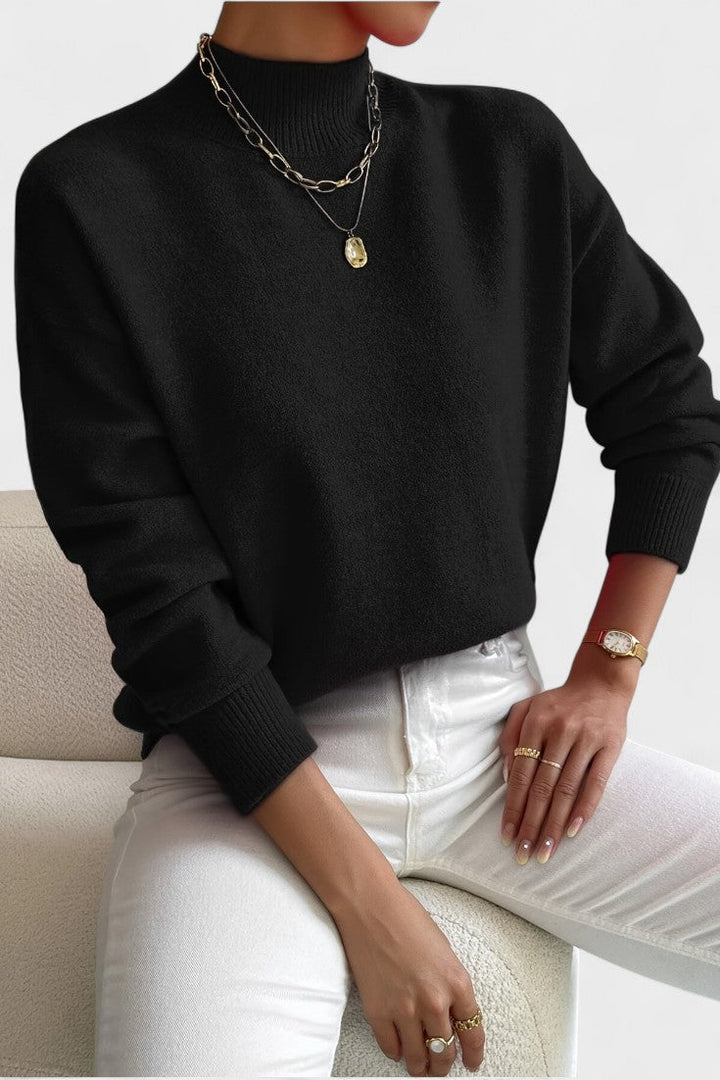 Women's plain high neck jumper with long sleeves and ribbed trims