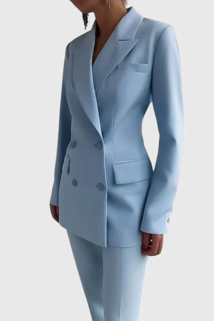 Women's tailored blazer and long trouser suit set with notched lapels