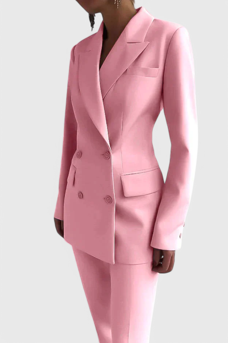 Women's tailored blazer and long trouser suit set with notched lapels