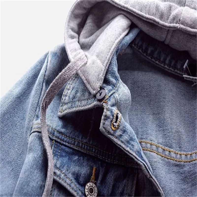 Women's hooded denim jacket with button front and chest pockets