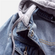 Women's hooded denim jacket with button front and chest pockets