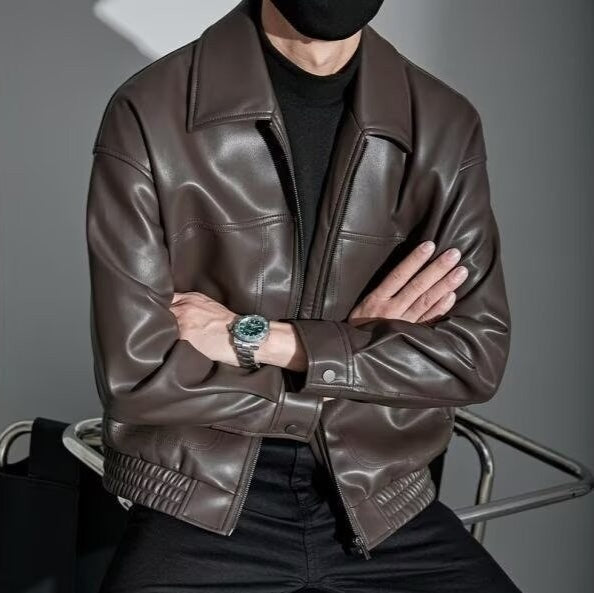 Men's oversized jacket with spread collar, front zip and panel stitching