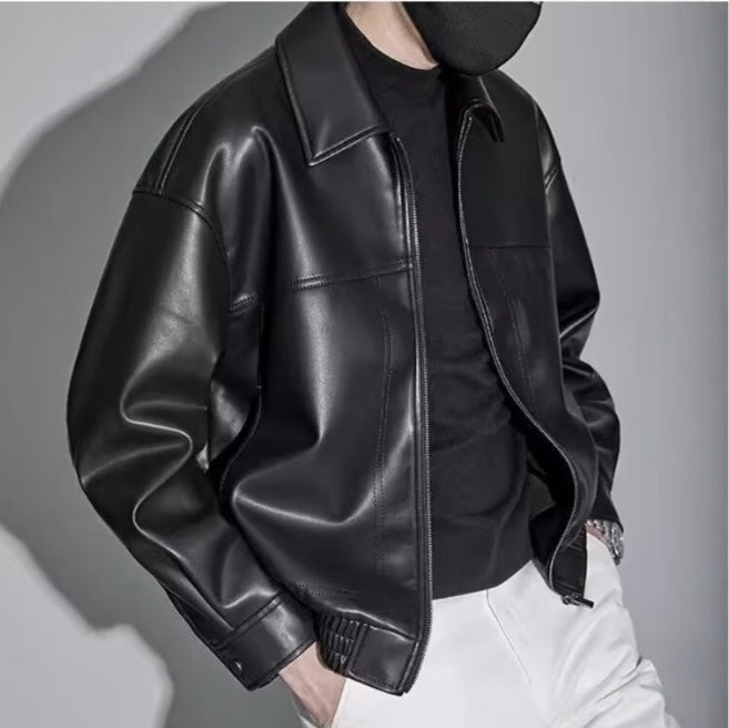 Men's oversized jacket with spread collar, front zip and panel stitching