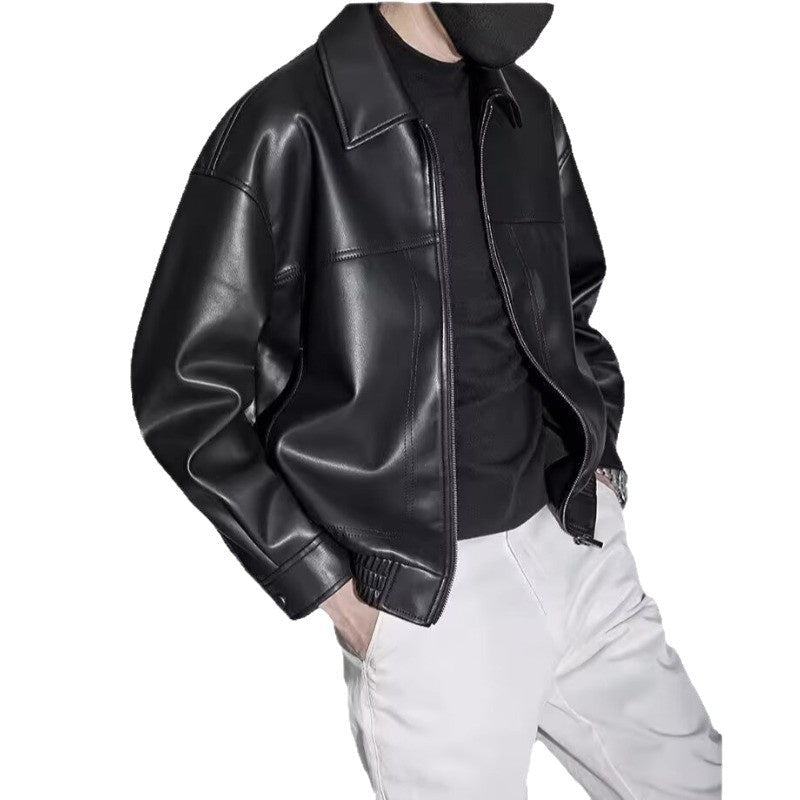 Men's oversized jacket with spread collar, front zip and panel stitching
