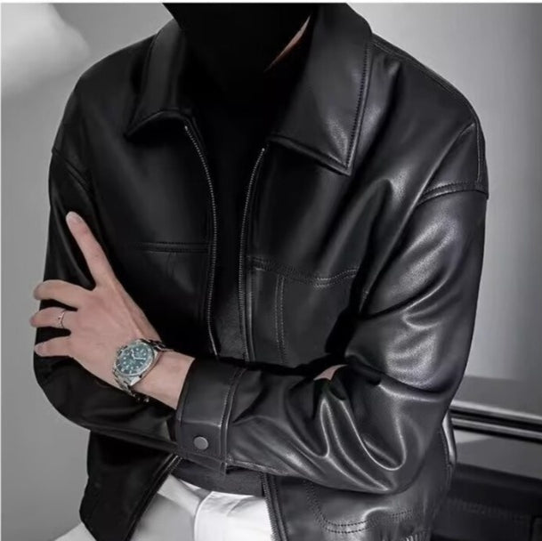 Men's oversized jacket with spread collar, front zip and panel stitching