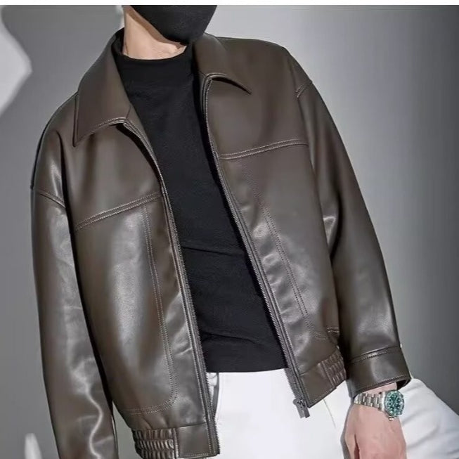 Men's oversized jacket with spread collar, front zip and panel stitching