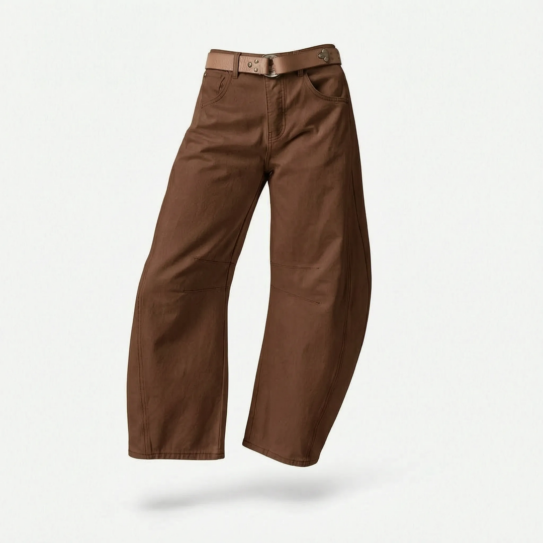 Women's curved barrel leg ankle-cropped jeans with high waist and wide legs