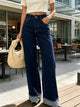 Women's dark blue high waist wide leg jeans with rolled cuffs