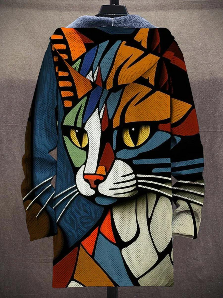 Unisex multicoloured abstract graphic zip-up hoodie with lined hood and long sleeves