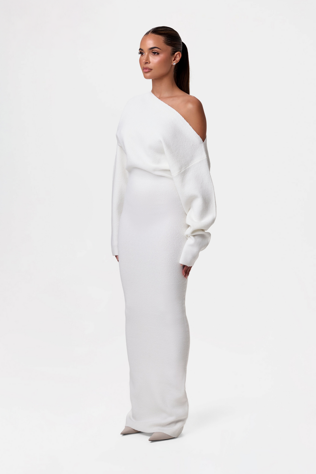Women's off shoulder knitted maxi dress