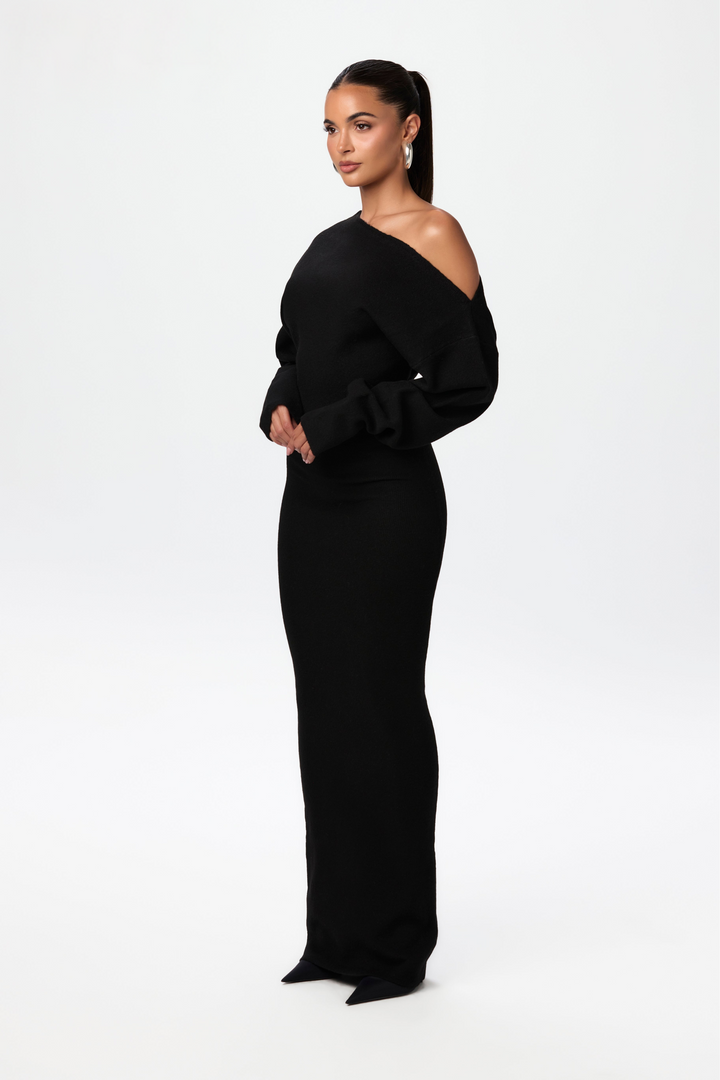 Women's off shoulder knitted maxi dress