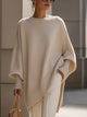 Women's oversized longline crew neck jumper with wide long sleeves and ribbed trims