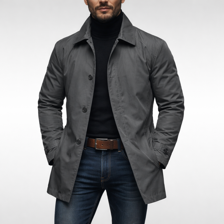 Men's button front trench-style jacket