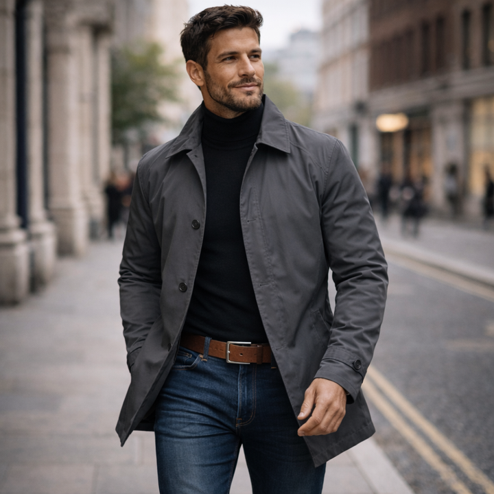Men's button front trench-style jacket