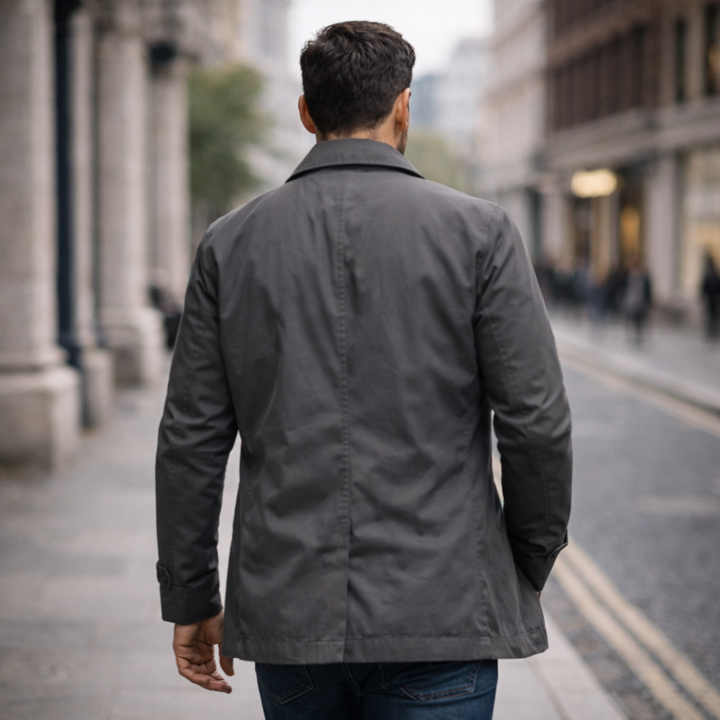 Men's button front trench-style jacket