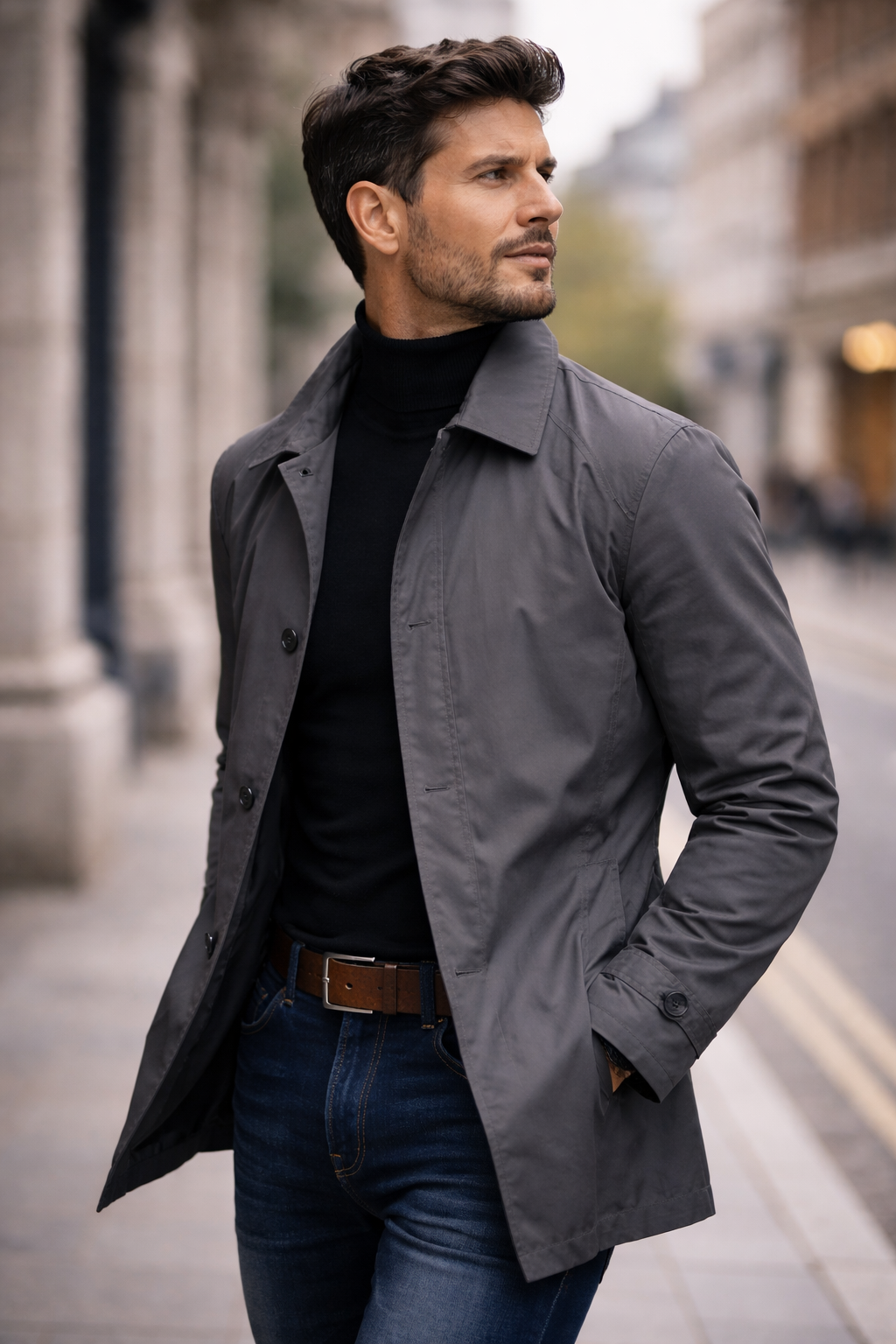 Men's button front trench-style jacket