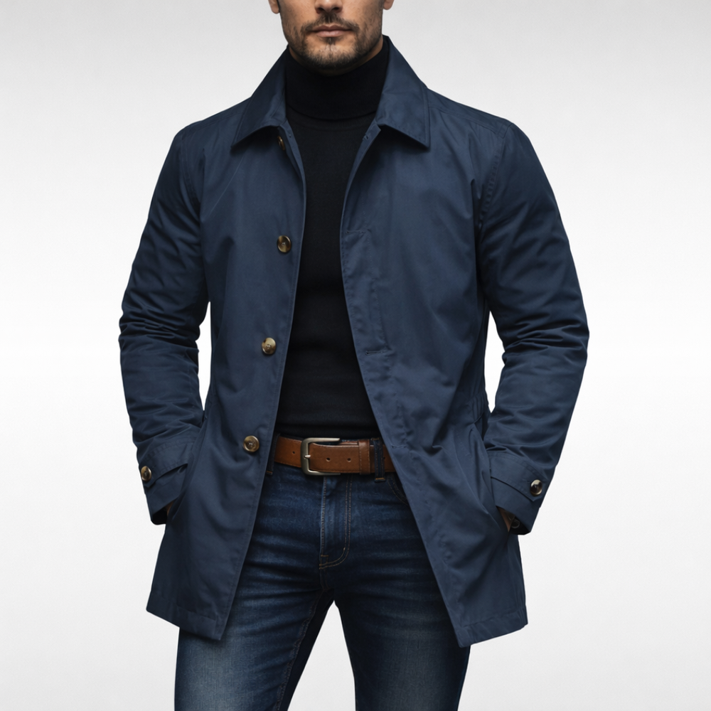 Men's button front trench-style jacket