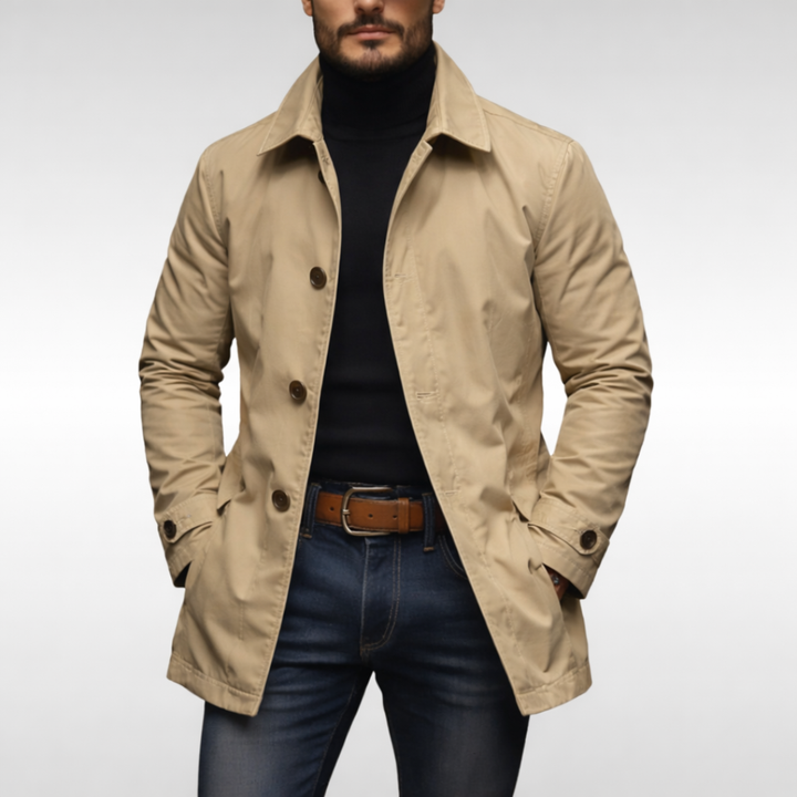 Men's button front trench-style jacket