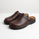 Men's closed-toe mule shoes with buckle strap and flat sole
