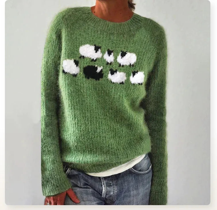 Women's multicoloured patterned boat neck jumper with long sleeves